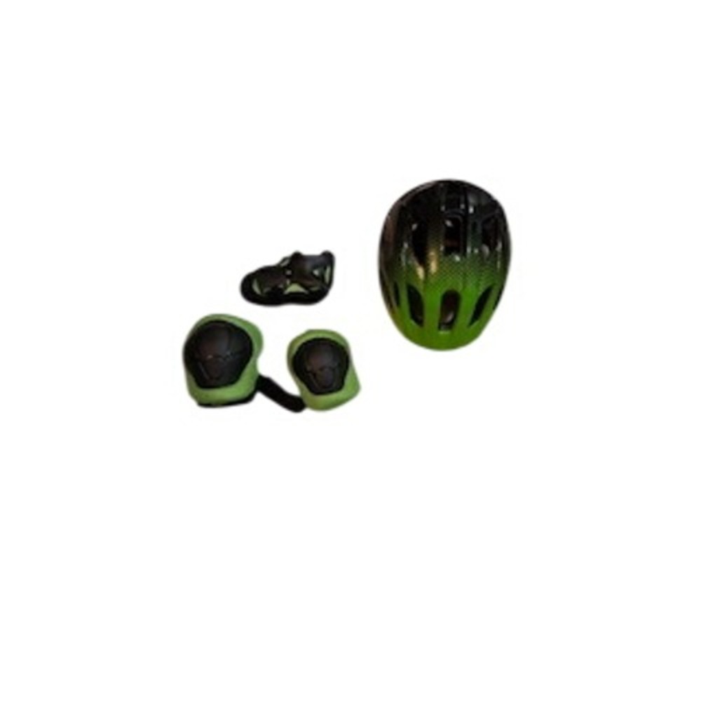 Kids Bike Helmet and Pads Set Black Lime Green Gradient Safety Gear 4pc